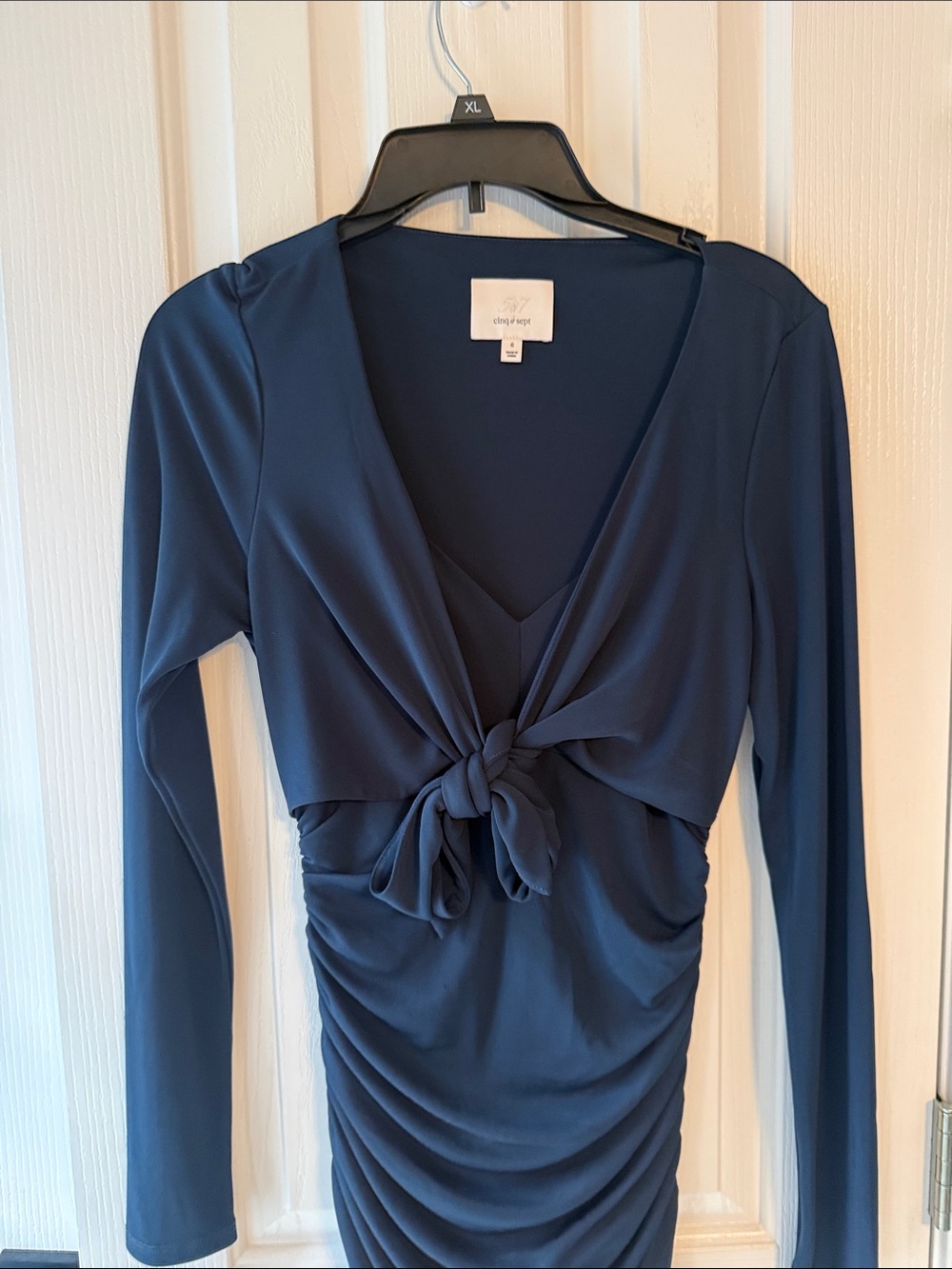 CINQÀ SEPT Brenna Jersey Tie Ruched Midi-Dress Navy - Picture 4 of 7